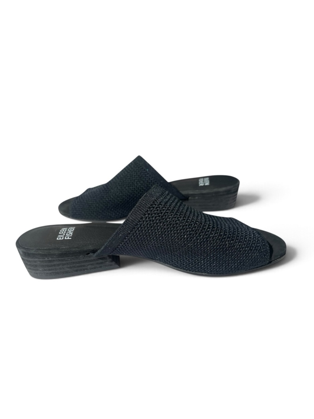 Eileen Fisher Black Noko Slide Sandal, Women's Sz 8 Leather Mesh Comfort $168